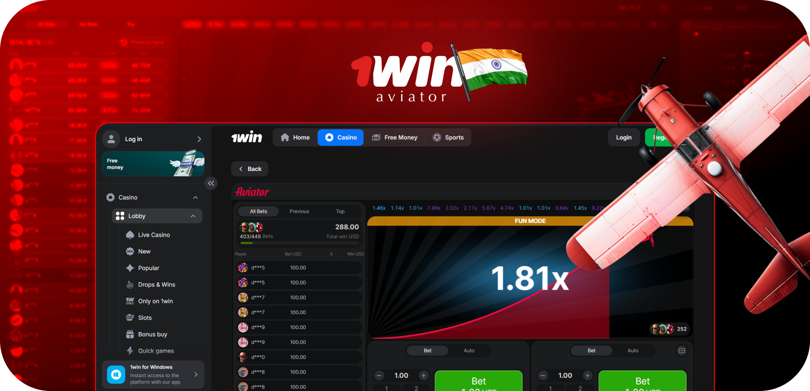 Check out the popular crash game 1win Aviator in India